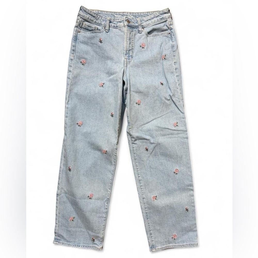 Old Navy High Rise OG Loose Floral Embroidered Jeans Size 6